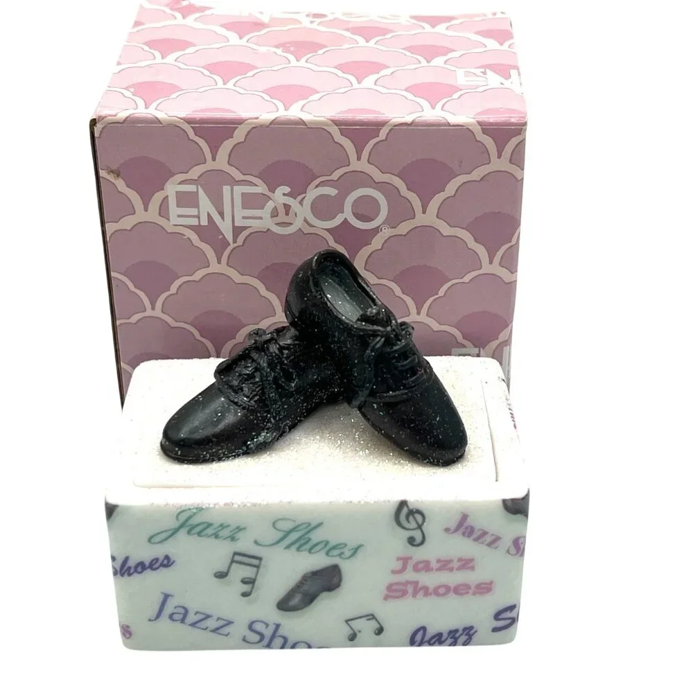 Enesco Jazz Shoes Trinket Porcelain Box Jewelry Glitter Collectible Musical Gift